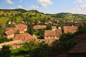 A view of the village from inside the inner walls, Biertan, Romania.