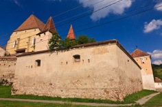 Outside the walls of the fortified church in Biertan, Romania.