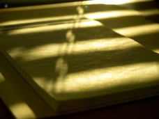 Soft golden light falls on a sheet of paper.
