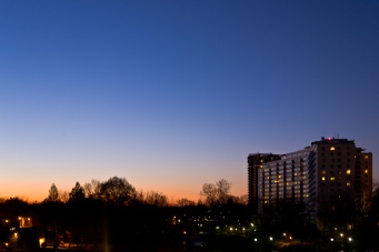 Dawn starts to color the sky in our neighborhood. Taken right from our apartment's terrace in North Bethesda, MD.