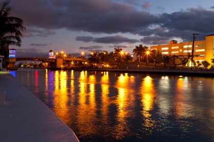 Bridge over Intracostal Waterway, early morning long exposure, Hollywood, Florida, USA.