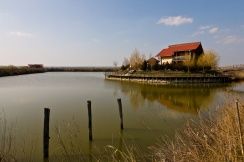 A villa sits on an island in a man-made lake near the Danube Delta, in Dobrogea, Romania.