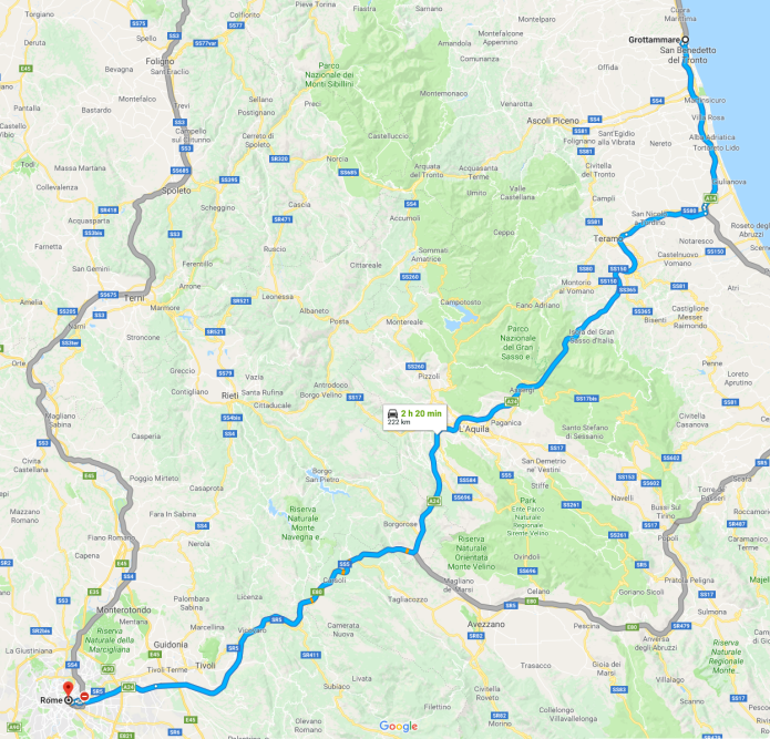 Route from Grottammare to Rome