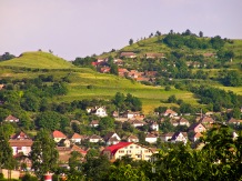 Houses and villas from the city of Medias, Romania, on a bright summer day.
