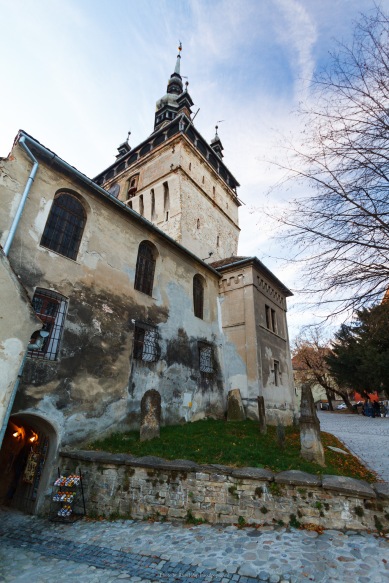 Evening in the medieval city of Sighisoara, in Transilvania, Romania