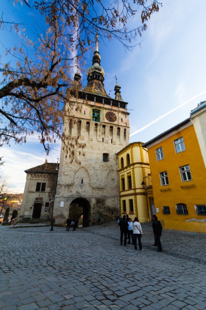 Evening in the medieval city of Sighisoara, in Transilvania, Romania